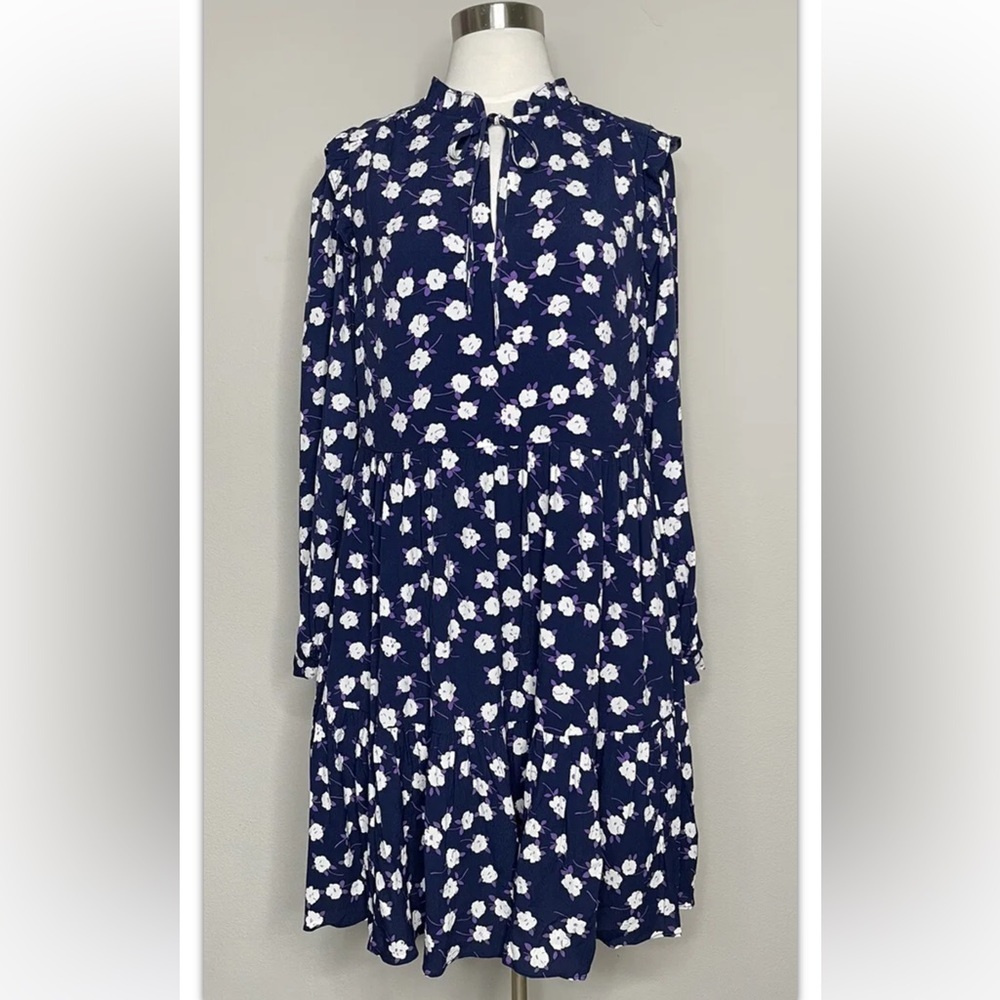 NWT J Crew navy floral tiered mini dress - Picture 3 of 11